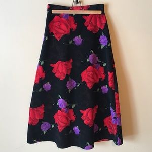 Vintage Floral Maxi Tea Length High Waisted Skirt